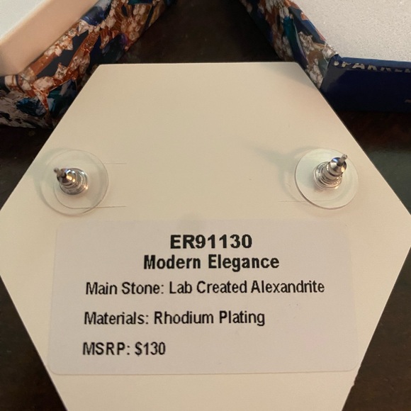 Silver tone and Alexandrite Geometric Drop Earrings Bomb Party June Collection - Picture 2 of 3